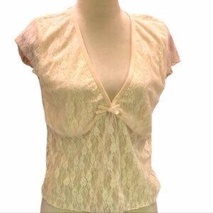 just Polly cream lace bow sheer top